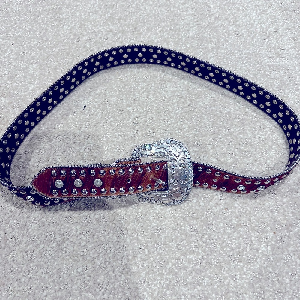 Nocona hair embellished leather belt